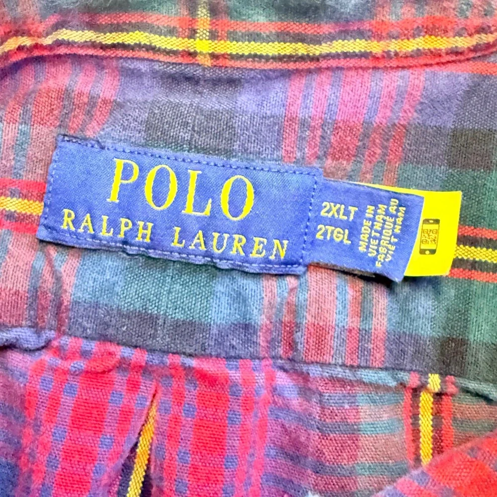 Polo Ralph Lauren Button Down Shirt Mens 2XLT‎ Red Plaid Long Sleeve Pony Logo